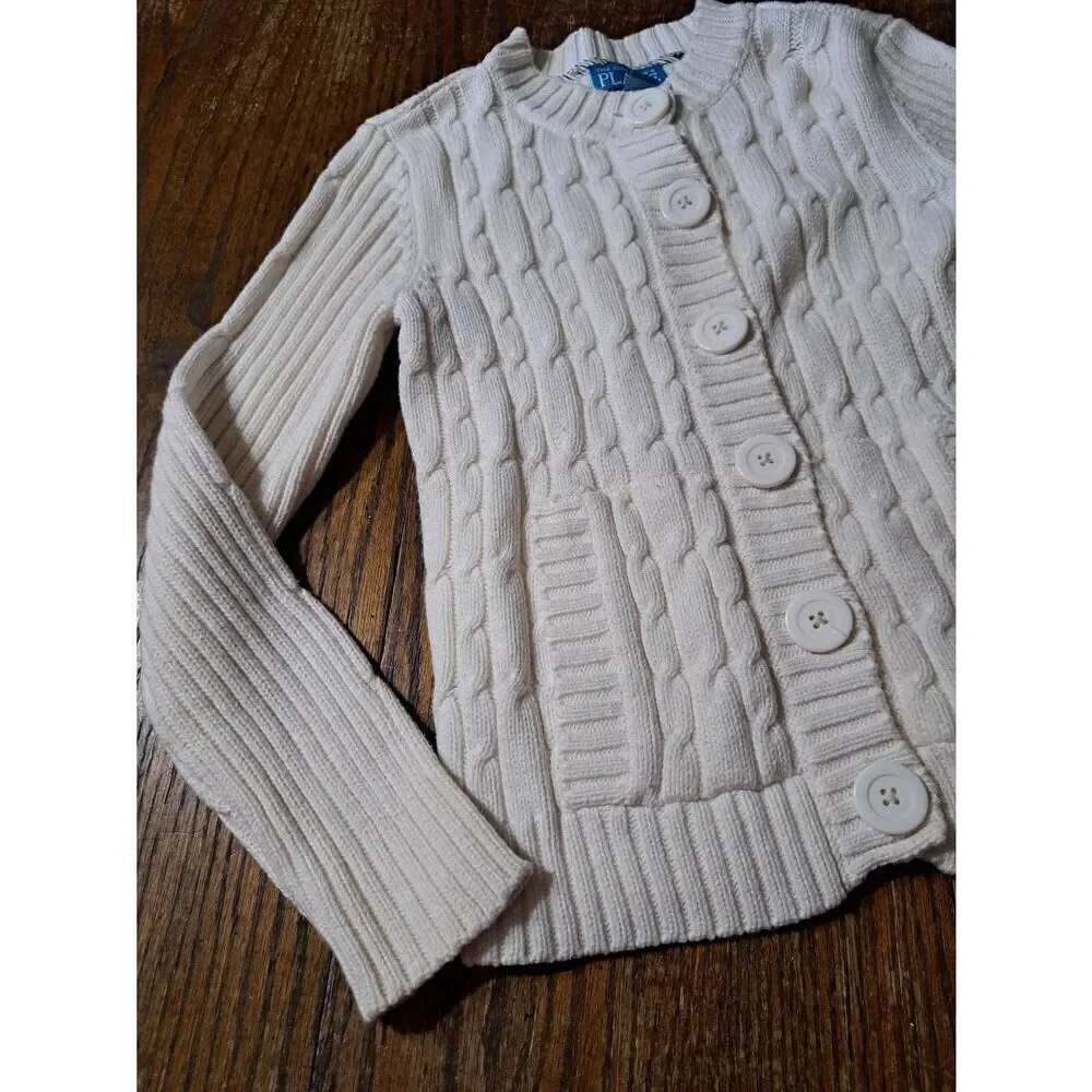 Girls Medium Childrens Place Cream Ivory Long Sleeve Button Cable Knit Sweater